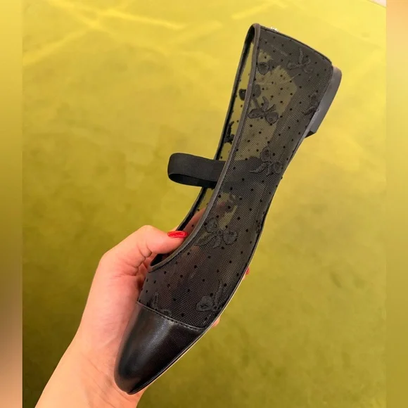 $325 Tory Burch Chelsea Mary Jane Ballet Black Mesh / Leather - Picture 3 of 8